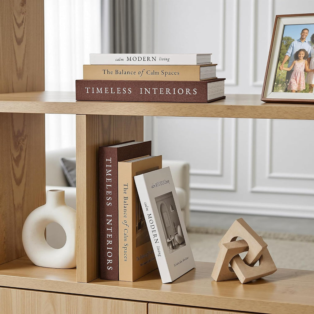 Decorative Books Stackable Fake Book Storage Boxes, Brown - Set of 3