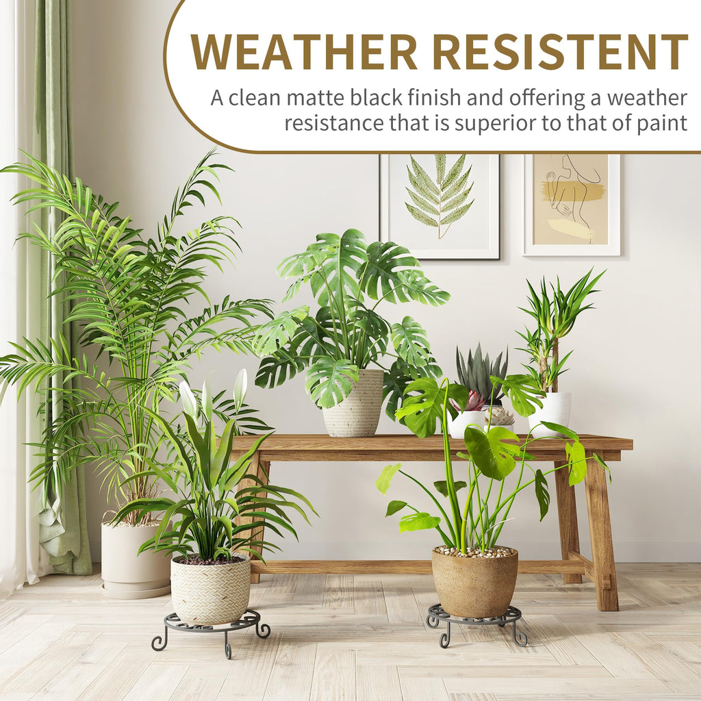 4 Pack 10" Diameter Metal Outdoor Plant Stand Indoor, Black Heavy Duty Potted Holder, Round Anti-Rust Wrought Iron