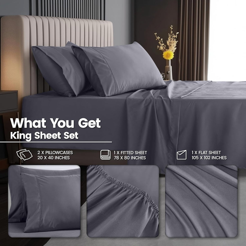 King Extra Deep Pocket Sheet Set - Fits Mattresses Up to 21 inches - Cooling, Soft & Breathable - Oeko-Tex 4 Piece