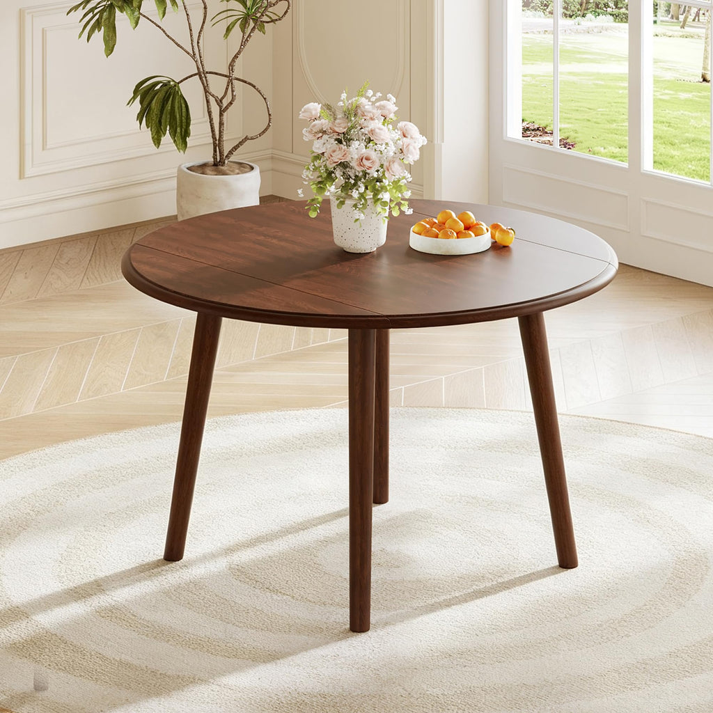 Wooden Round 26"- 42" Extendable Dining Table with Drop Leaf, Cherry