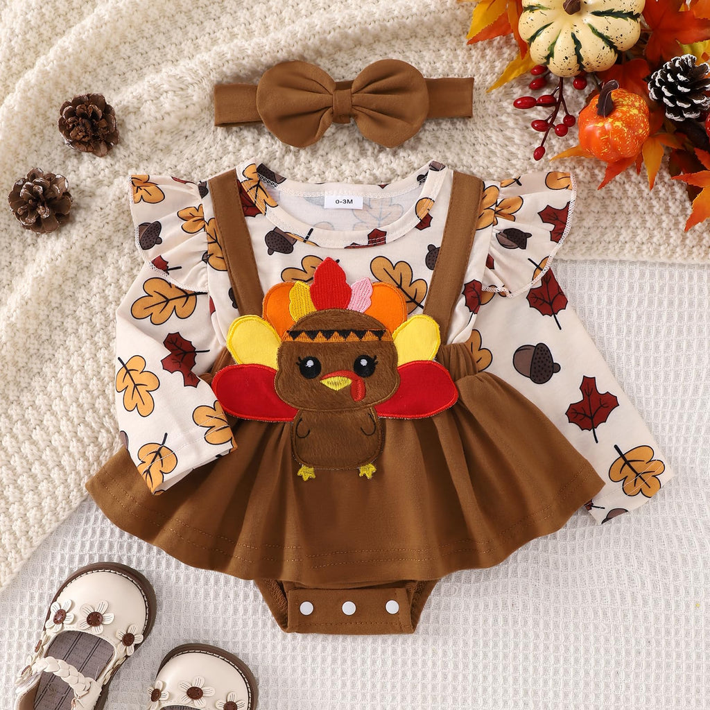 My First Thanksgiving Baby Girl Clothes Long Sleeve Romper Onesie Infant Dress Fall Winter Turkey Outfit