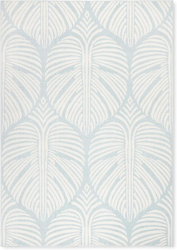 Lanai Palm Leaves Indoor Outdoor Area Rug, Leaf Tropical Design, UV Fade Resistant, Blue/Ivory, 5'2"x7'2"