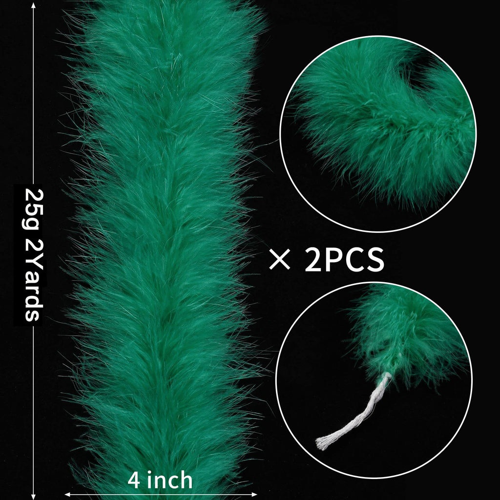 Green Feathers Boa for DIY Craft Projects, 2 Pcs 22g 2 Yards