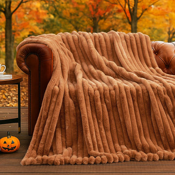 Soft Faux Fur Throw Blanket for Couch, Orange Brown, 55"x70"