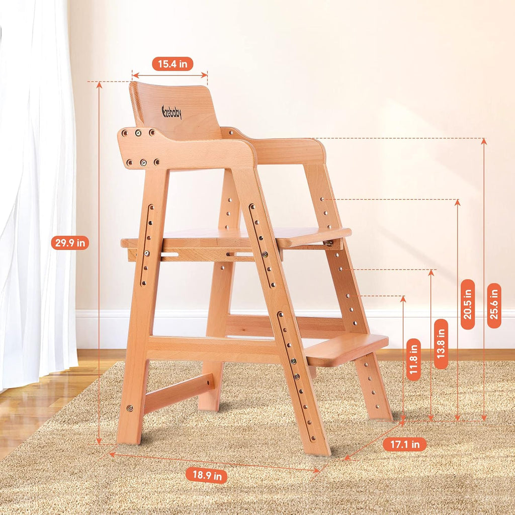 Wooden High Chair for Toddlers to Teens Adjustable Kids Learning Chair with Steps, Child Seats with Removable Cushion