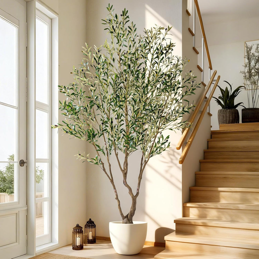 7ft Faux Olive Tree with Pot & Moss Artificial Olive Plant Fake Olive Tree Decor, Large Indoor Artificial Trees Faux