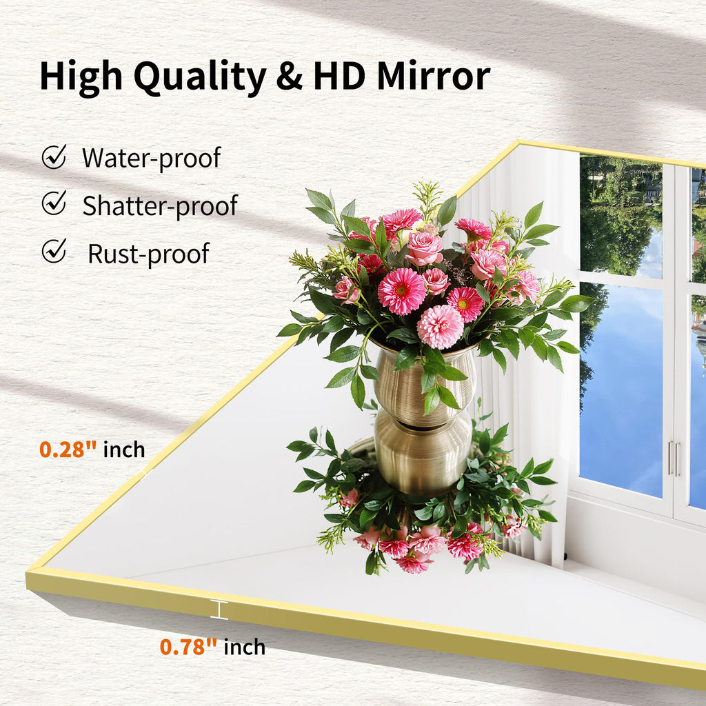 36x55inch Bathroom Mirror, Gold Rectangle Mirror with Thin Metal Frame, Large Rectangular Wall Mirror, Hair Salon