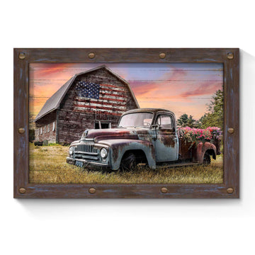 American Barn Vintage Pickup Wood Framed Wall Art 24"x16"