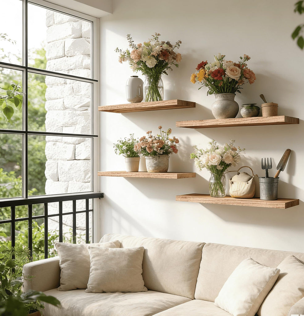 Light Wood Floating Shelves for Wall Shelf 17 Inch Set of 6