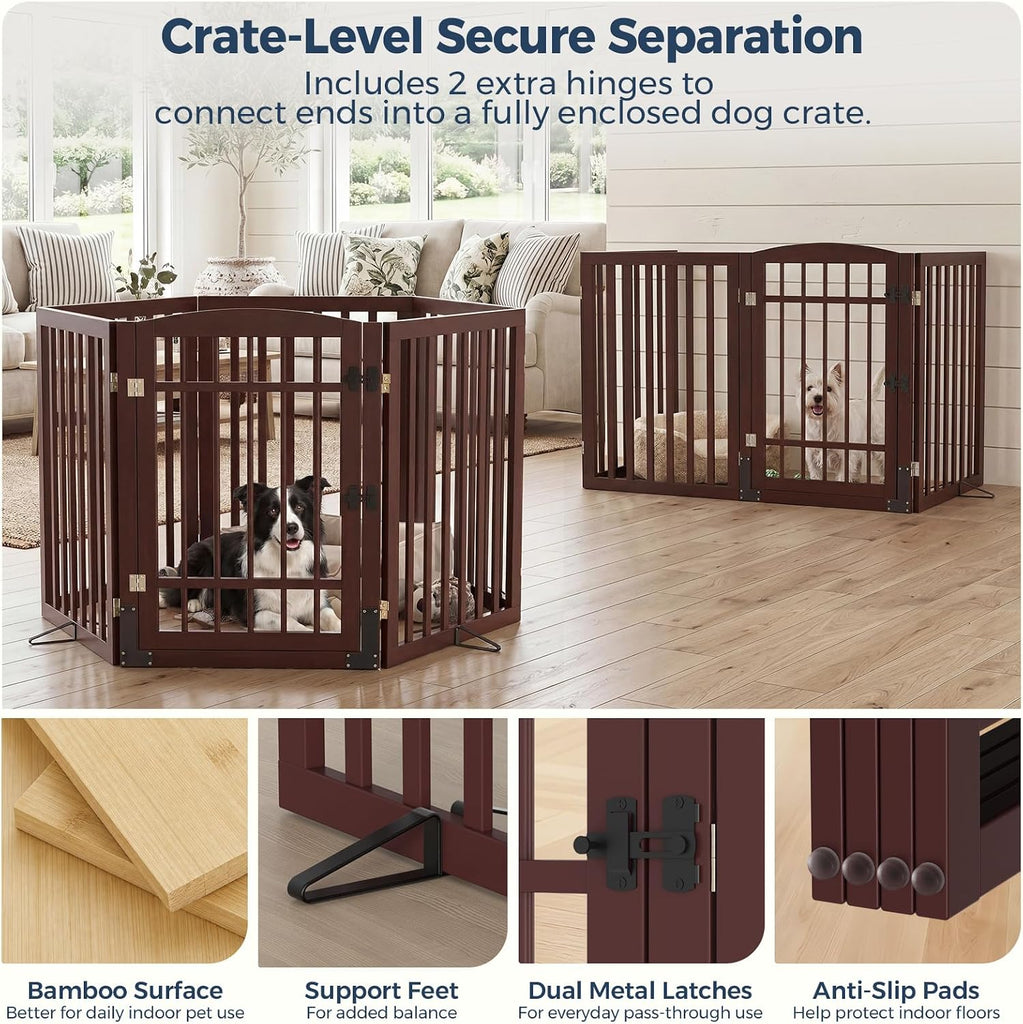 Dog Gate Indoor, 132" Wide Bamboo Pet Gate with Door, 30"H, Espresso