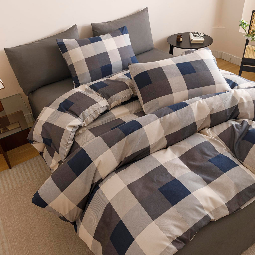 Blue Plaid Comforter Set 3 Pieces Tartan Buffalo Bedding