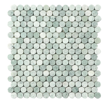 Mint Pebble Penny Round Marble Mosaic Tile - Polished Green Natural Stone Circular Pattern Shower Floor Kitchen