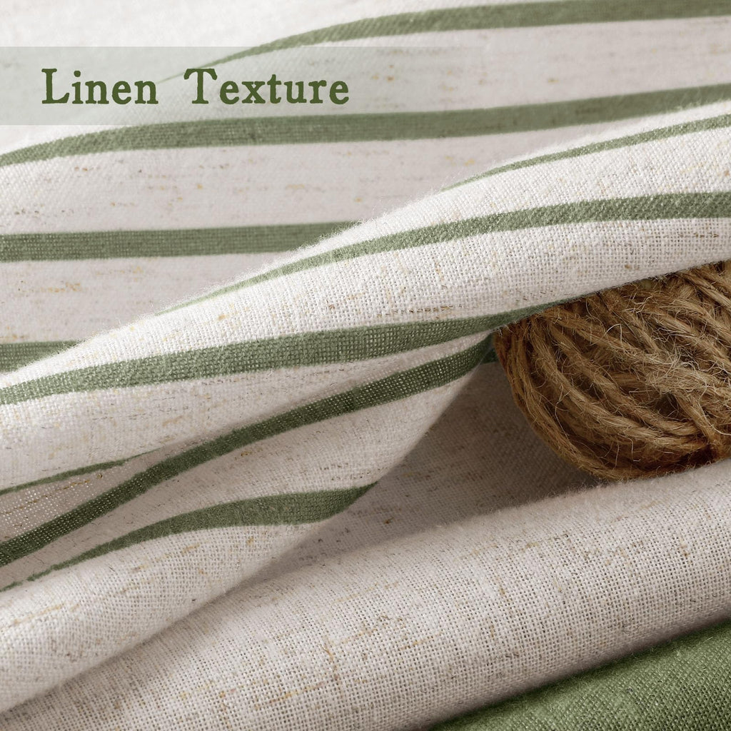 Sage Green Boho Linen Striped Shower Curtain with Tassel 72"W X 72"L