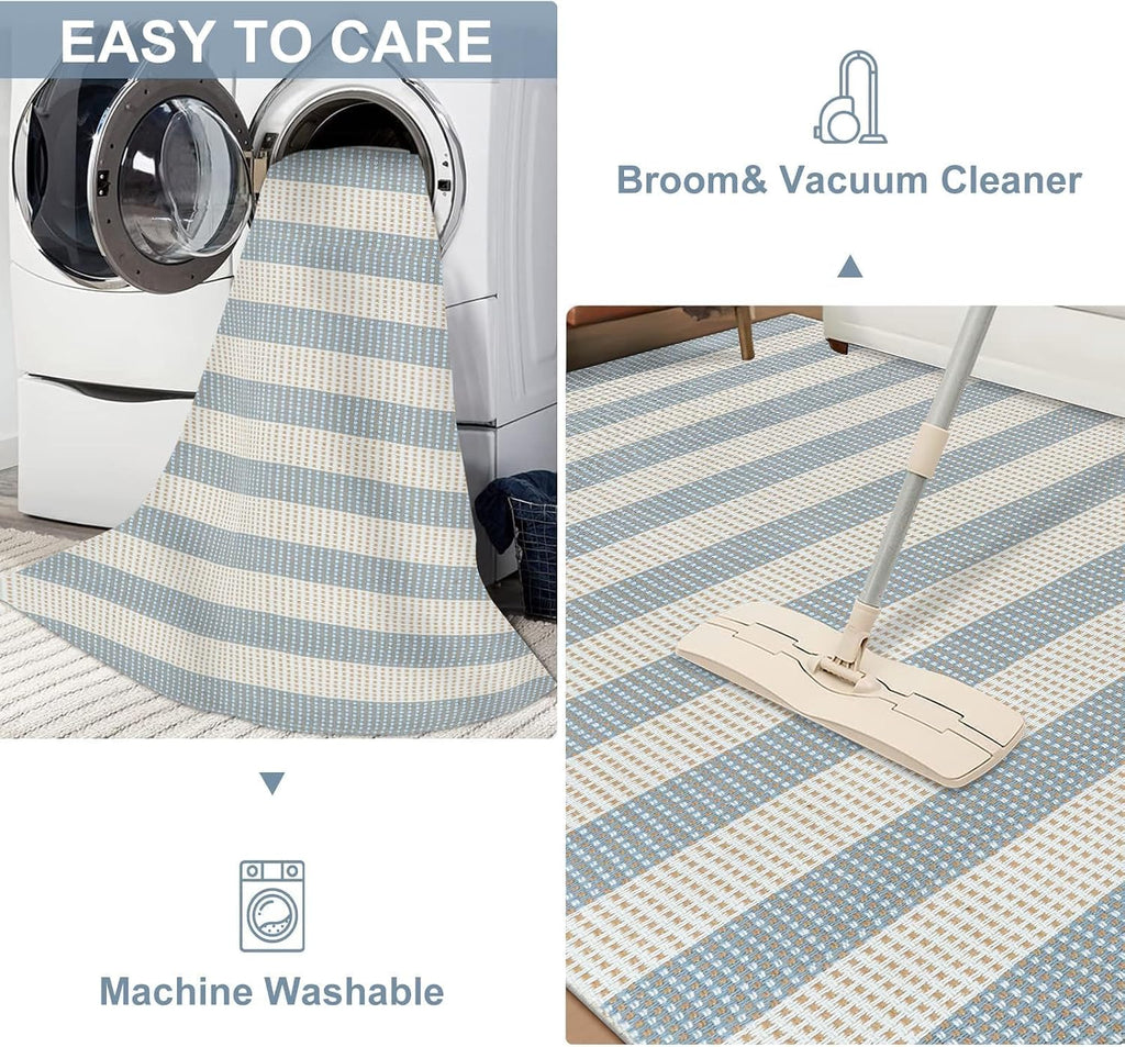 Coastal Outdoor Patio Rug Washable Striped Front Porch Mat