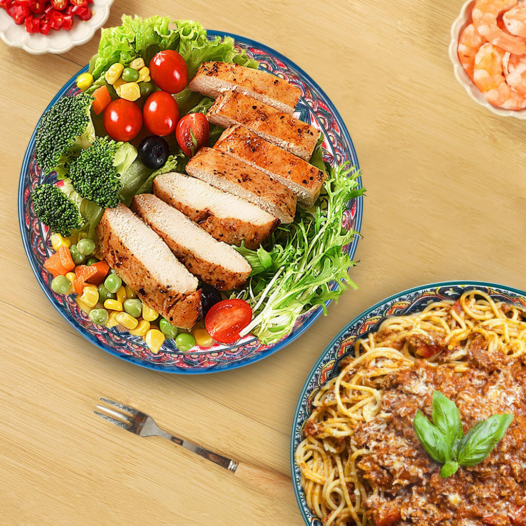 75 Oz Serving Bowls,Bohemian Style Large Porcelain Dishes for Entertaining Parties,Big Bowls for Eating Soup, Salad