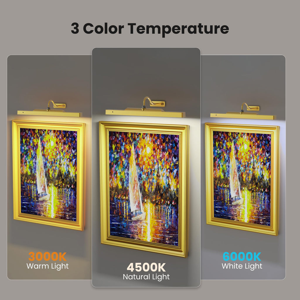 Picture Light 3Pack- 16in Picture Lights for Wall, 5000mAh Wireless Rechargeable Battery Picture Lights, Wall Light