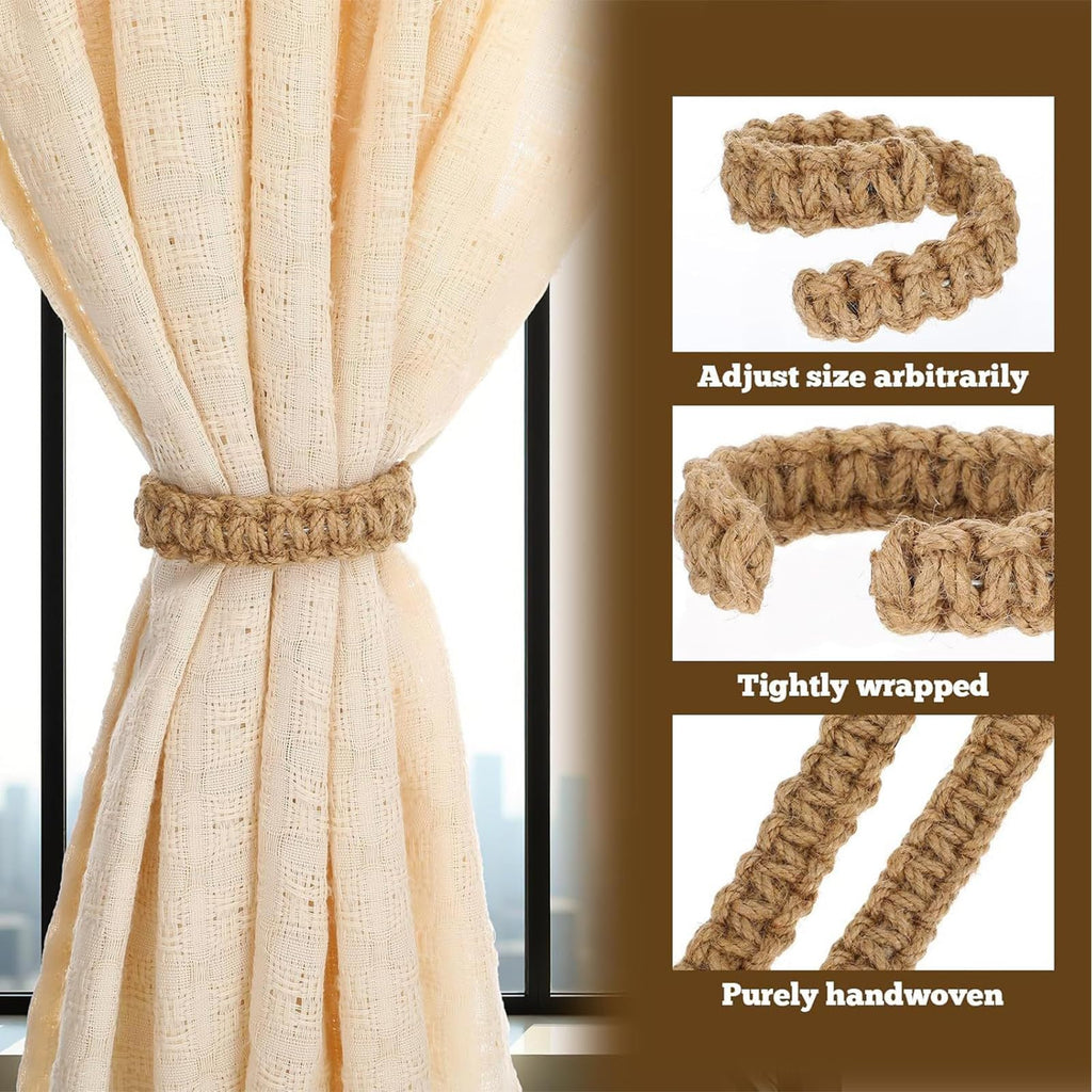 Curtain Tiebacks Handmade Braided,Window Treatment Curtain Holdbacks - 6 Pack