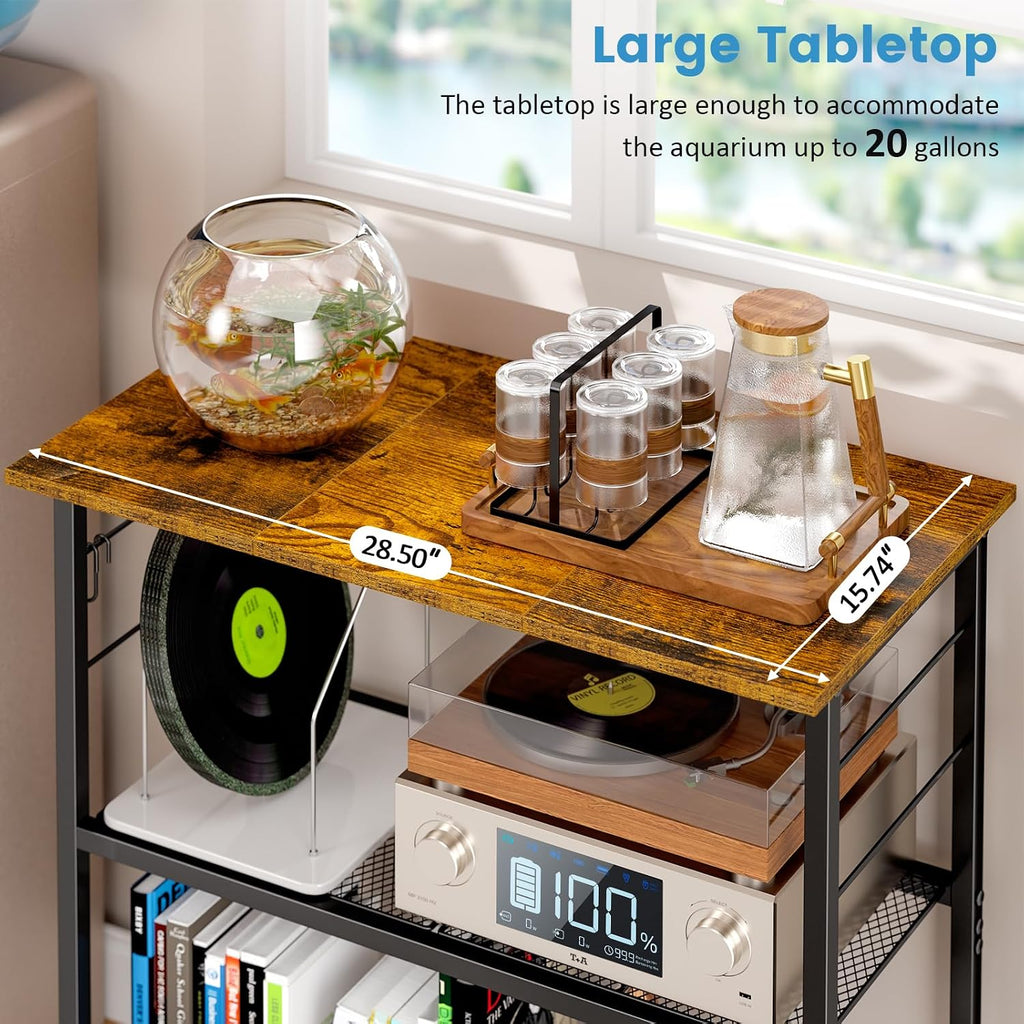20 Gallon Fish Tank Stand, 3 Tier Aquarium Stand with Movable Hooks, 28.5" L* 15.74" W Tabletop, Heavy Duty Terrarium