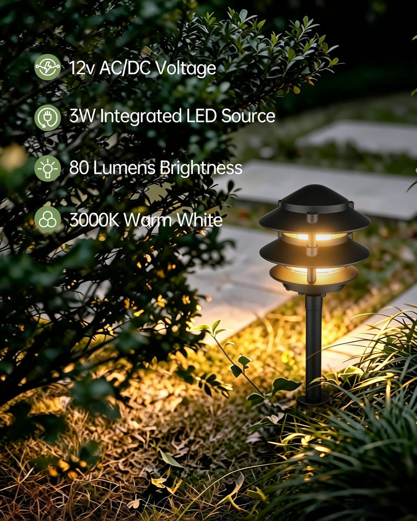 4Pack Low Voltage Pagoda Landscape Lighting, 12V Pathway Light Wired