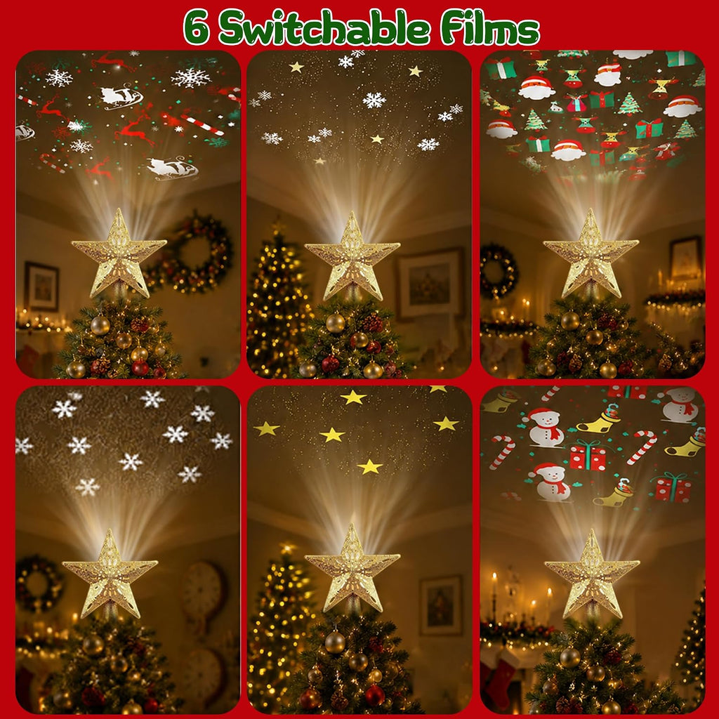 Star Tree Topper with LED Projector, 6 Projection Modes