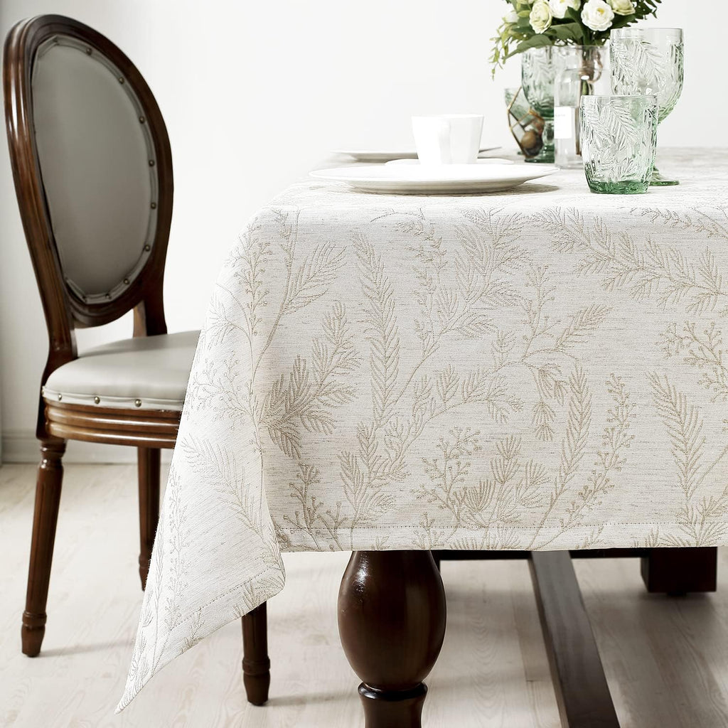Elegant Damask Tablecloth for 8 Foot Large Rectangle Tables, Wrinkle and Stain Resistant Washable Fl