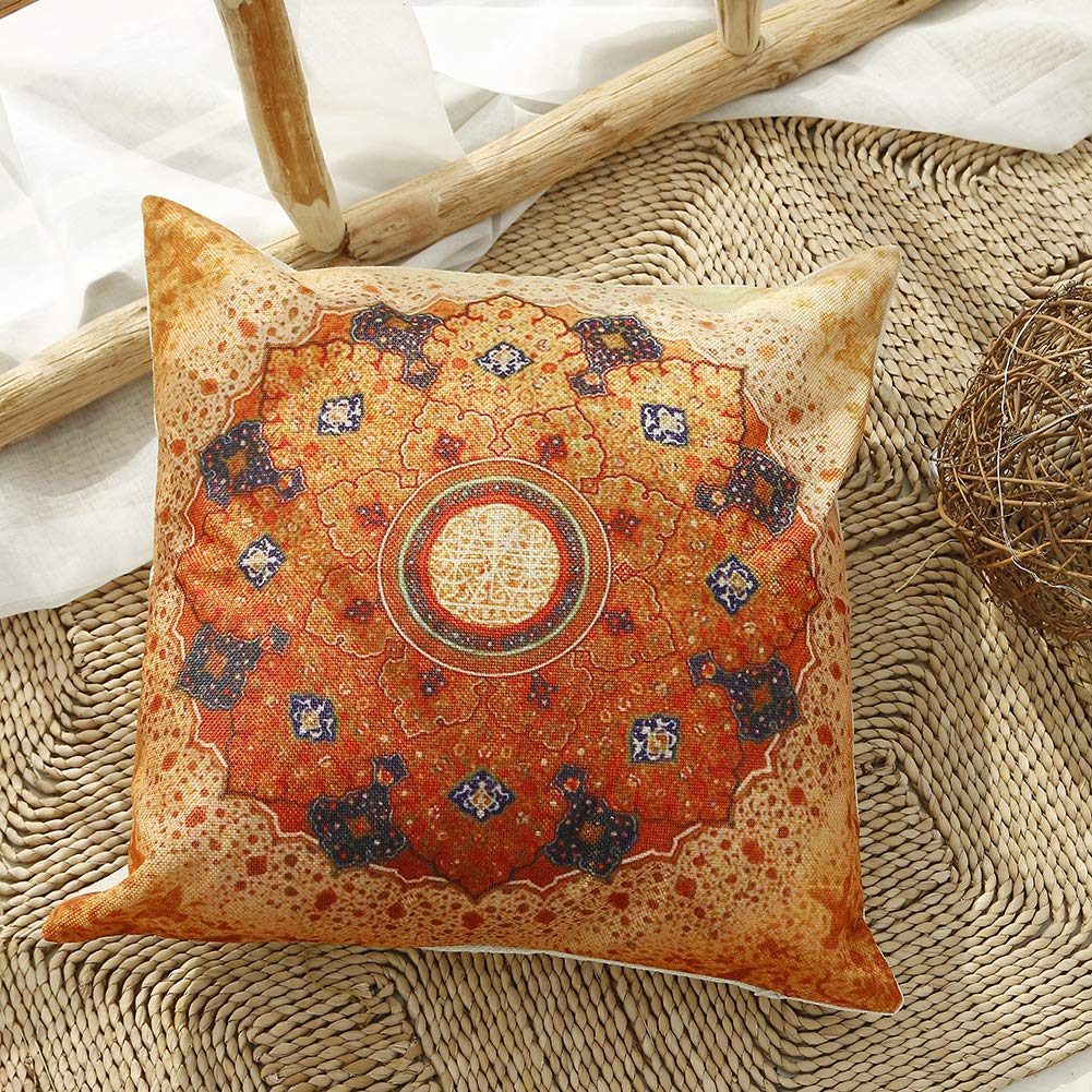 Set of 4 Retro Floral Mandala Compass Medallion Bohemian Pillow Covers Boho Decor Hippie Throw Pillows Decorative for