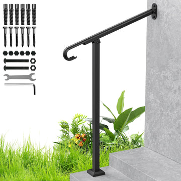Single Step Handrail, 1 or 2 Steps Handrails for Outdoor Steps, Rust-Proof Wrought Iron Stair Railing for Seniors