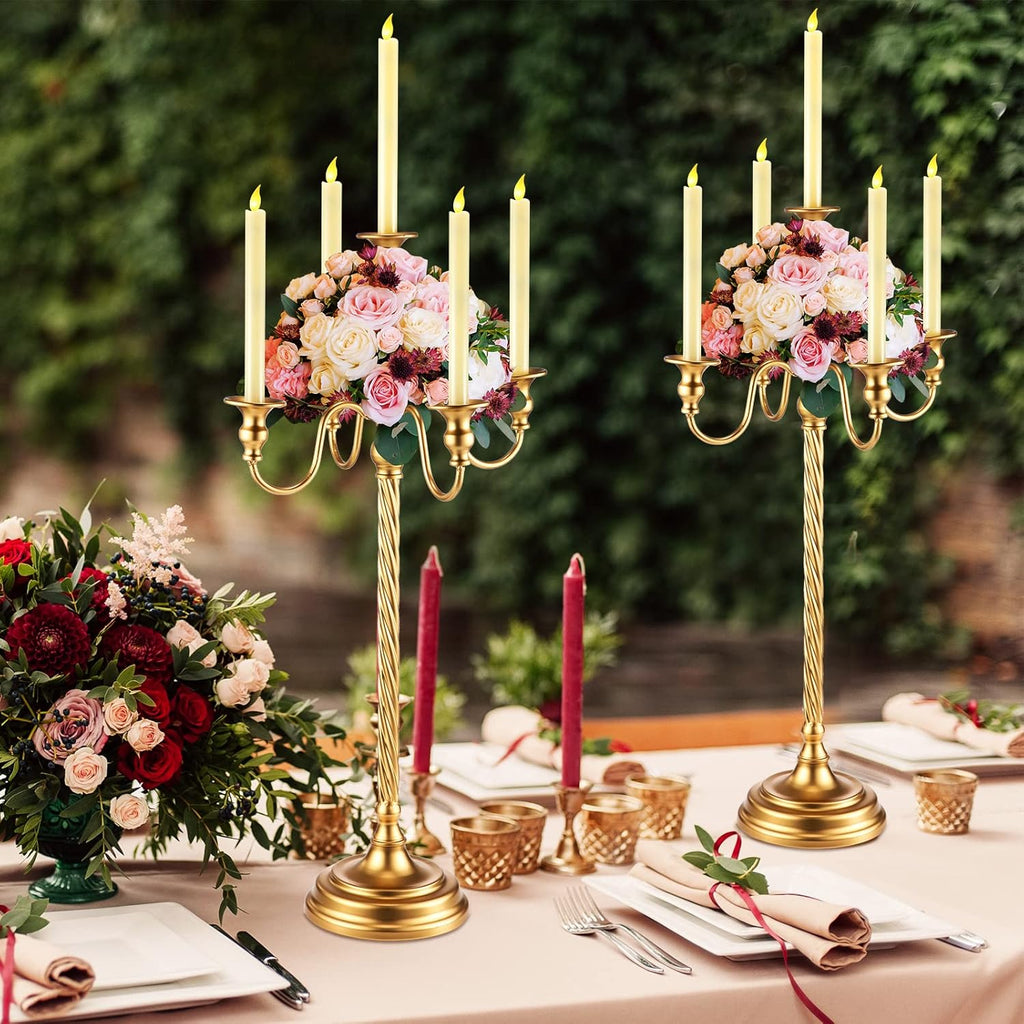 6 Pack Wedding Gold Candelabra Table Centerpieces 28 inch Tall Candelabra Metal Candle Holder 5 Arm Taper Candlestick