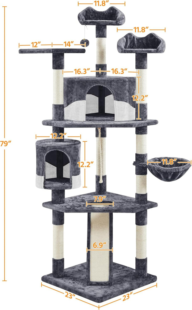 79in Multi-Level Tall Cat Tree for Multiple Cats with sisal Posts