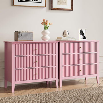 Fluted 3 Drawer Dresser Set of 2, Pink