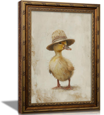 Vintage Gold Framed Duck Wall Art, Farm Animal Picture Wall Decor, Cottagecore Nursery Poster, Farmhouse Goose Print