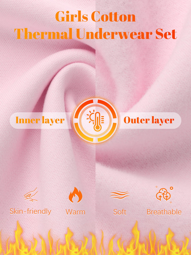 Girls Cotton Thermal Underwear Set Kids Base Layer Long Johns