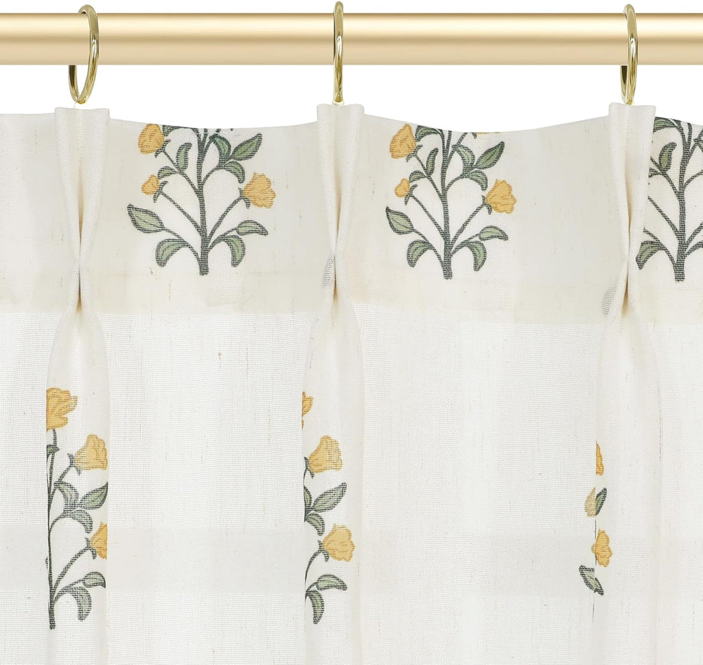 Short Curtains for Windows,Floral Patterned Sheer Privacy Cute Modern Farmhouse Pinch Pleated Decorative Curtains - Set of 2