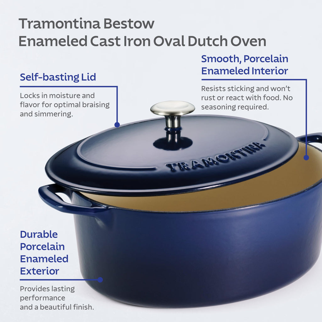 Bestow Enameled Cast Iron 7-Qt Oval Dutch Oven Pot with Lid