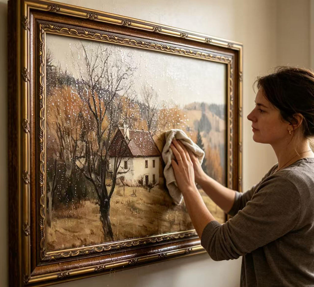 Vintage Gold Framed Autumn Country Cottage Wall Art, Rustic Farmhouse Landscape Canvas Prints, Retro Fall Cabin