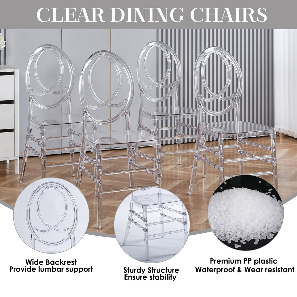 Clear Acrylic Chiavari Chairs, Modern Dining Chairs Set of 12, Accent Event Ghost Chairs for Wedding Party Event