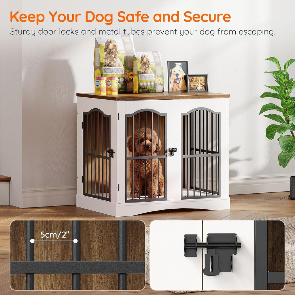 26.8" Wooden Dog Crate Furniture, Heavy Duty Dog Crate Indoor with 3 Doors, Dog Cage for Small/Medium Dogs