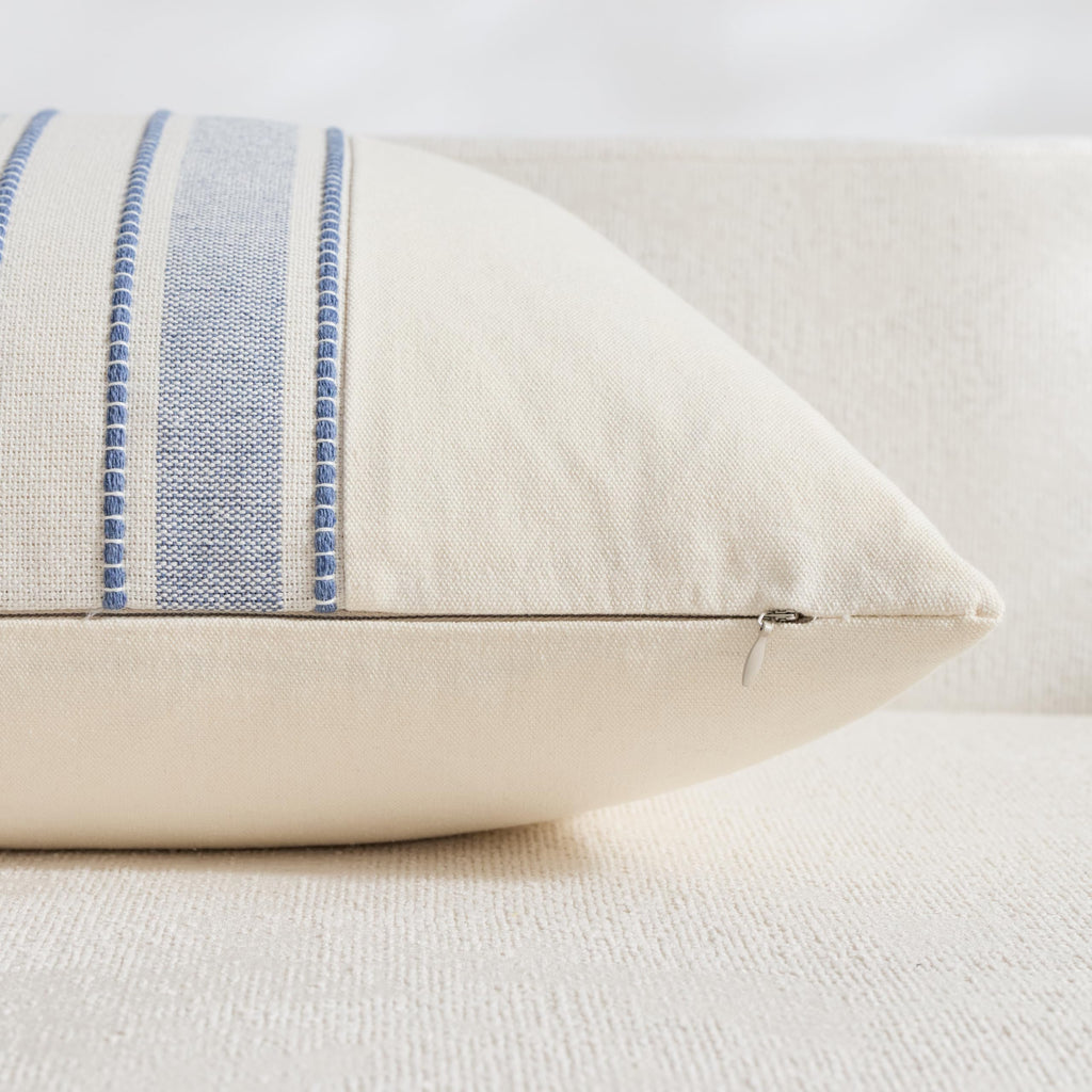 Striped Linen Decorative Throw Pillow Covers 18x18 Dusty Blue