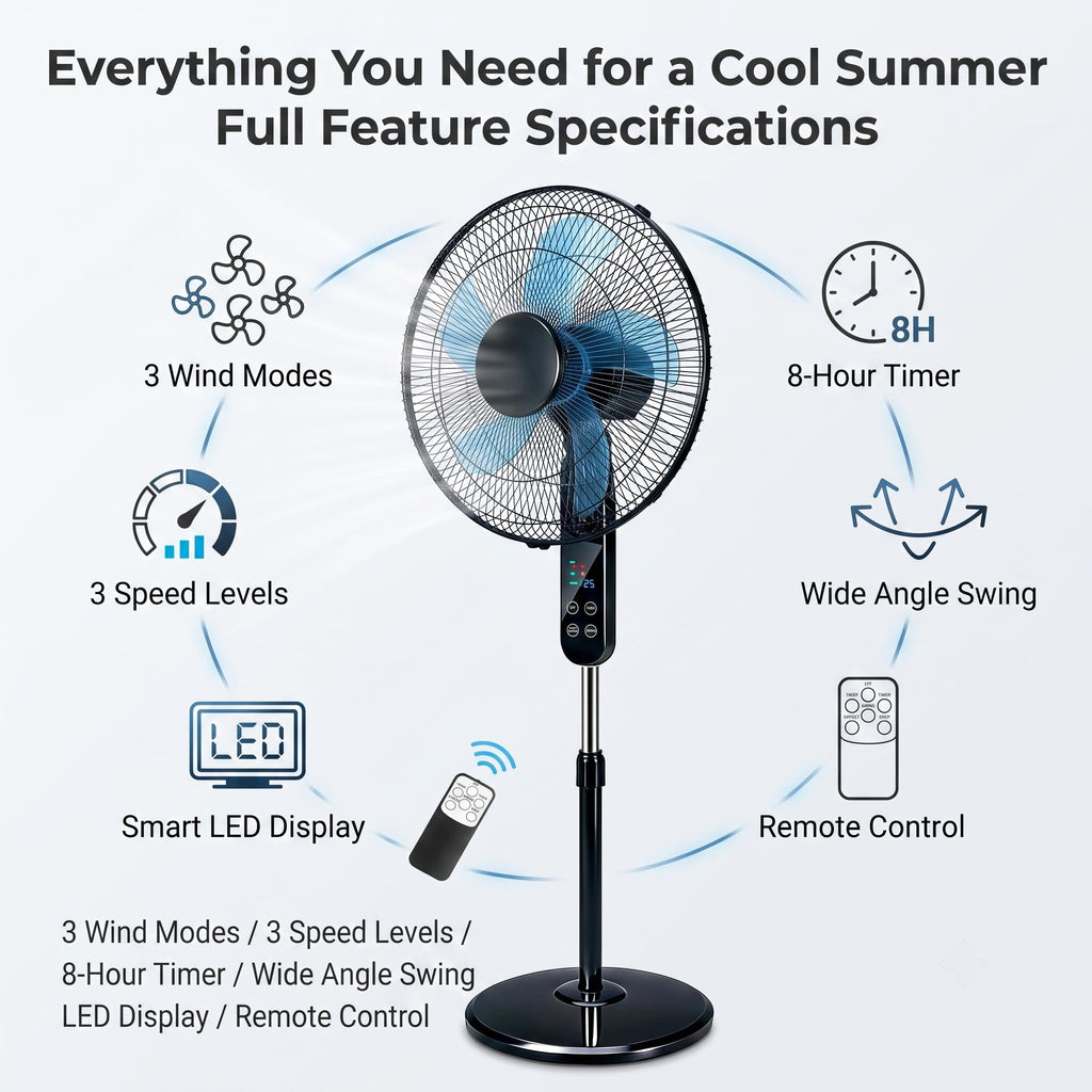 16" Pedestal Fan with Touch Screen & LED Celsius Thermometer