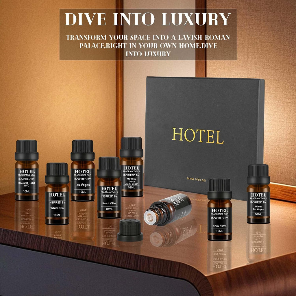 Hotel Collection Diffuser Essential Oil Gift Set,Hotel Scents,Stress Relief Air Freshening,My Way,The Beach Villas - Set of 8