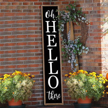 Oh Hello There Outdoor Welcome Sign, 45"X9", Wood Black