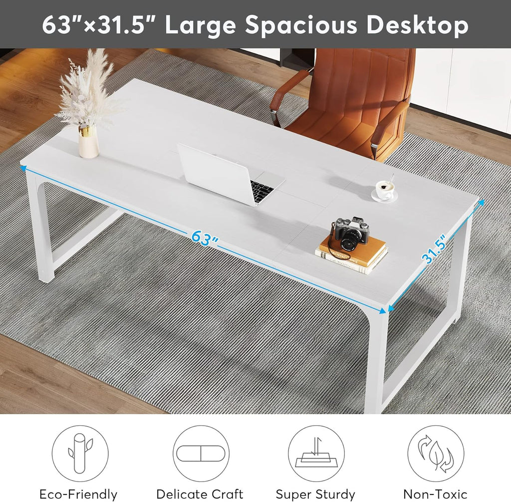 Modern Computer Desk, 63 x 31.5 inch Large Executive Office Desk Computer Table Study Writing Desk Workstation
