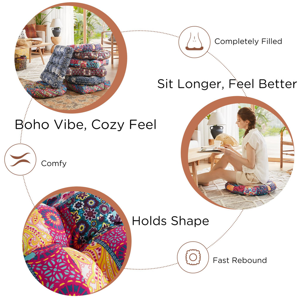 Round Floor Pillows, Large Boho Meditation Cushions Seat for Adults