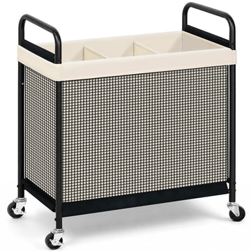 Rolling Laundry Hamper with Wheels 3-Section Laundry Sorter Rolling Laundrys Basket on Wheels with Removable Bag
