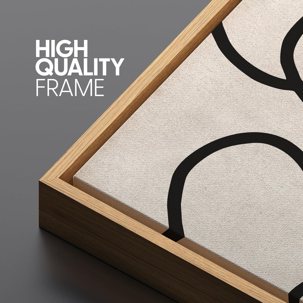 Extra Large Framed Canvas Print Wall Art Black Abstract Lines on Beige Illustrations Modern Art Calm Warm - 60"x30"