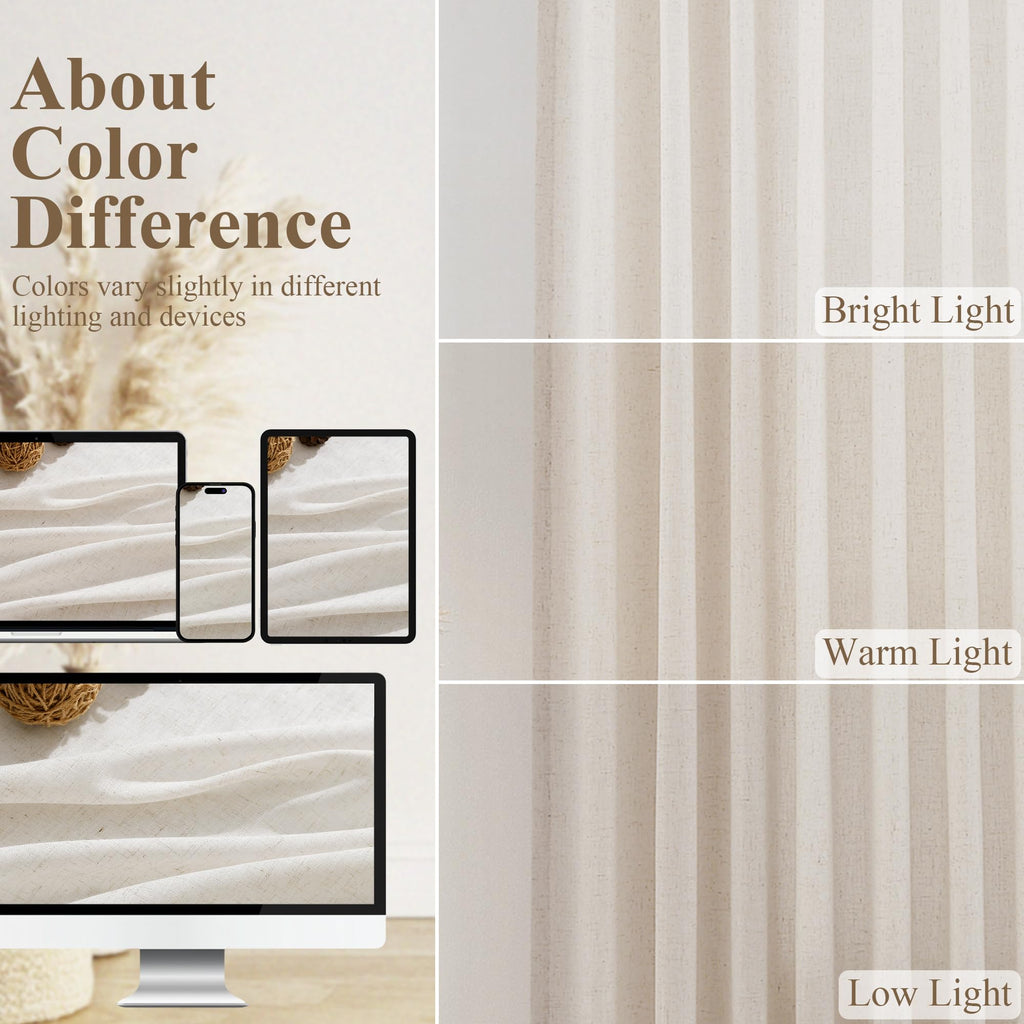 Extra Long Linen Curtains 116 Inch Ivory 2 Panels