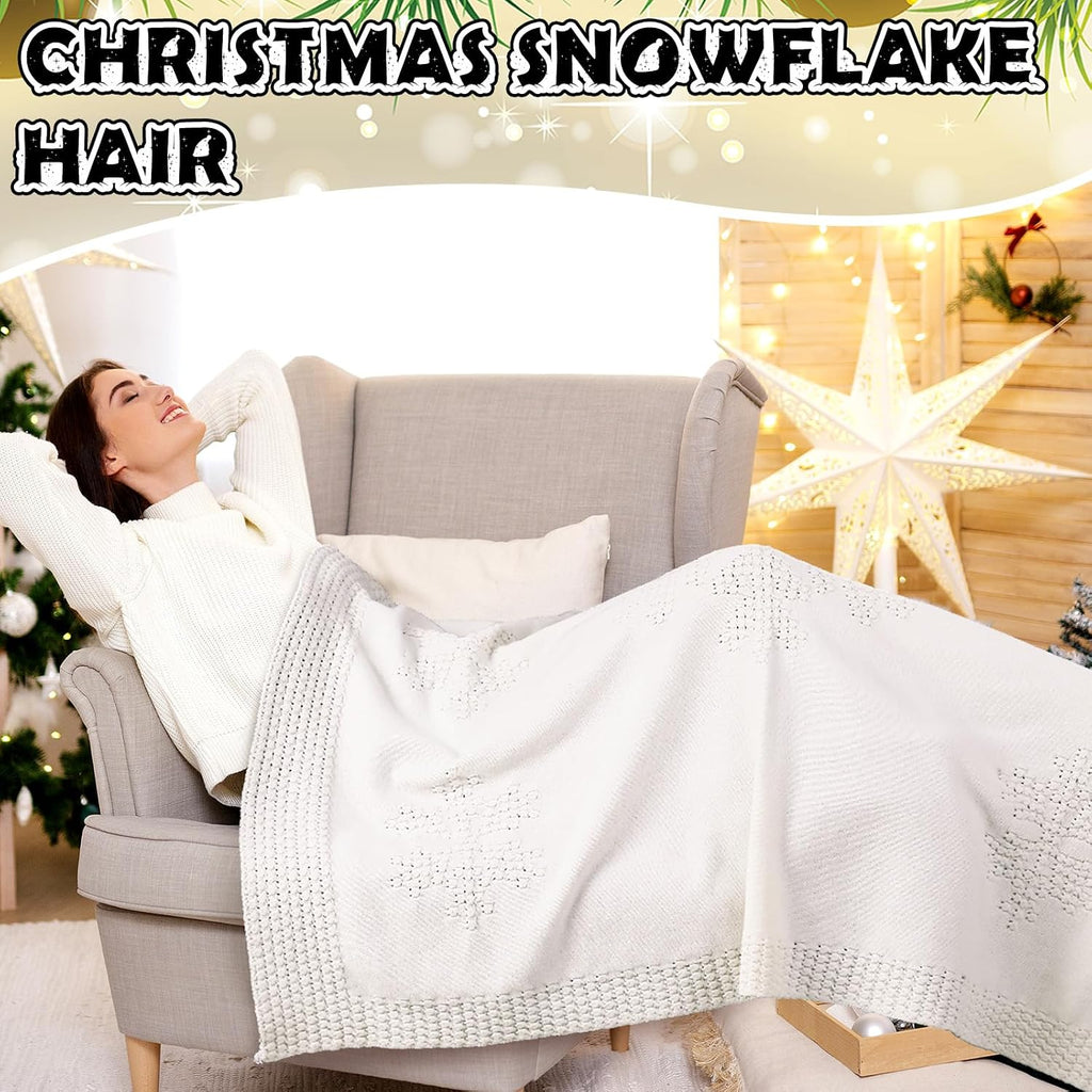 Christmas Crochet Throw Blanket White Knit Snowflake 50x60 Inch