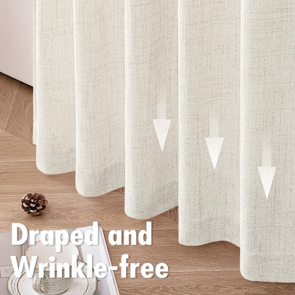 36 Inch Linen Textured Sheer Cafe Curta Window Beige White