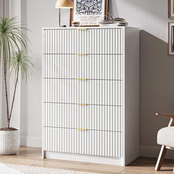 47" Tall Fluted 5-Drawer Dresser, White
