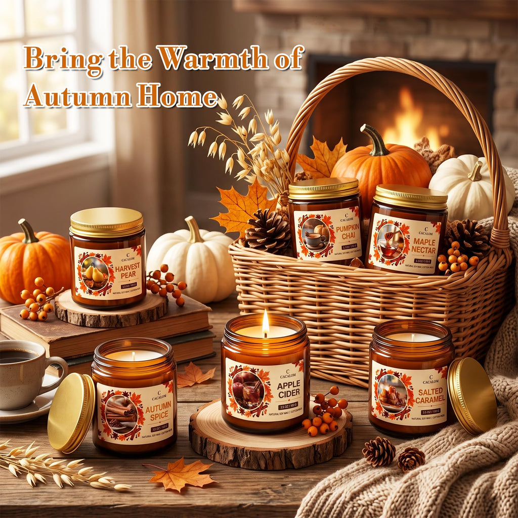 Fall Candles Set, Scented Candles, Gift Ready, 6 x 3.5oz